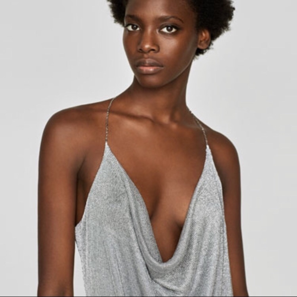 Zara Silver chain Cowl Neck Dress